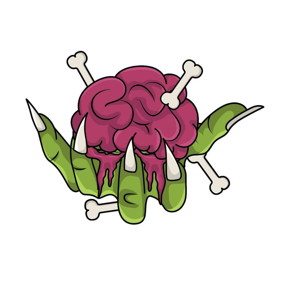 zombie brain in hand  illustration vector