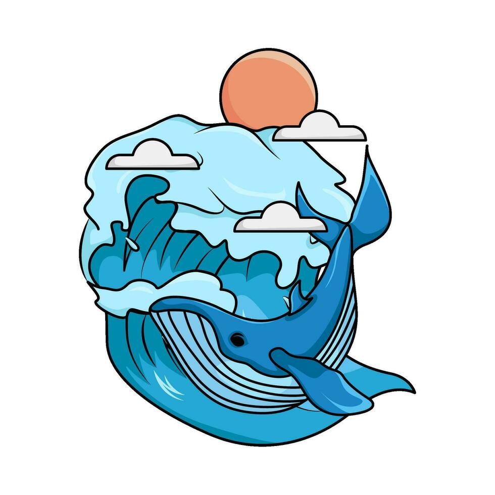 sea wave with whale  illustration vector