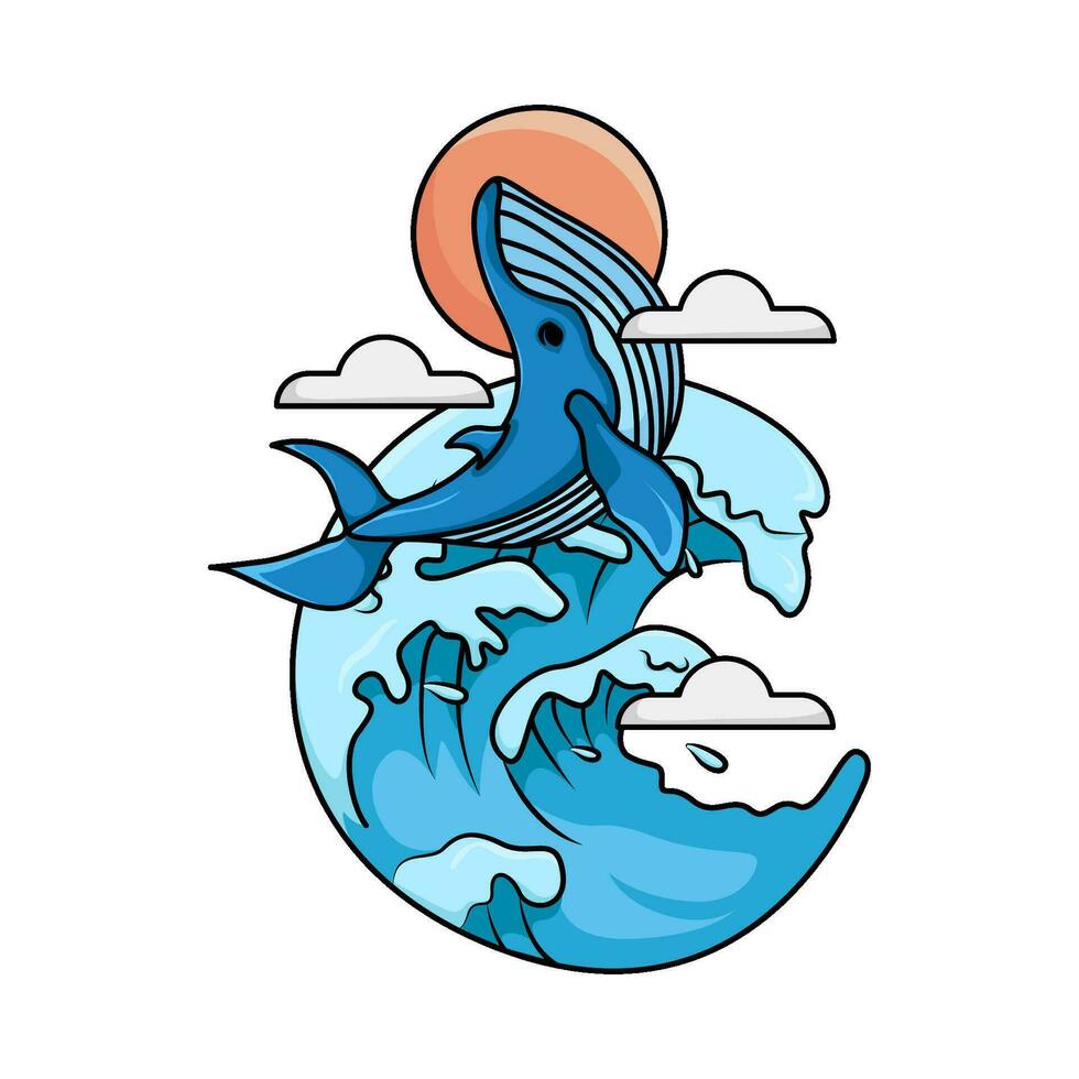 sea wave with whale  illustration vector