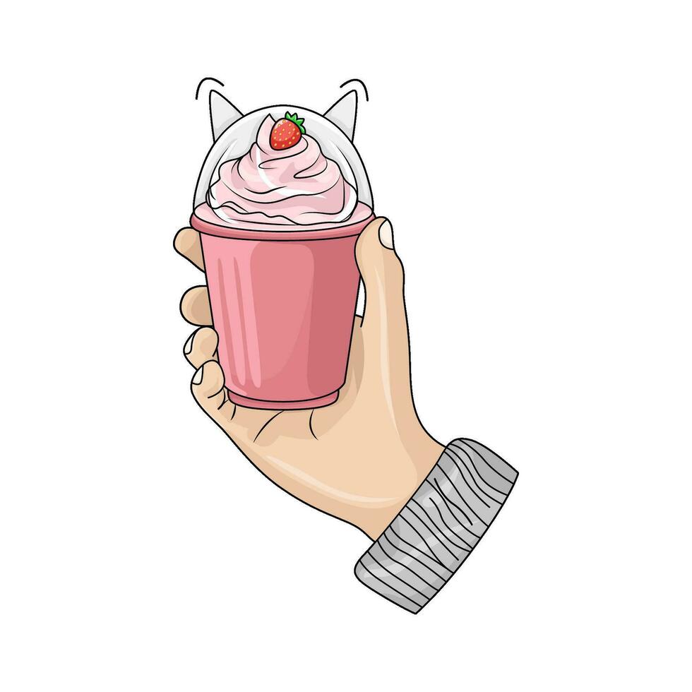 ice cream strawberry in hand illustration vector