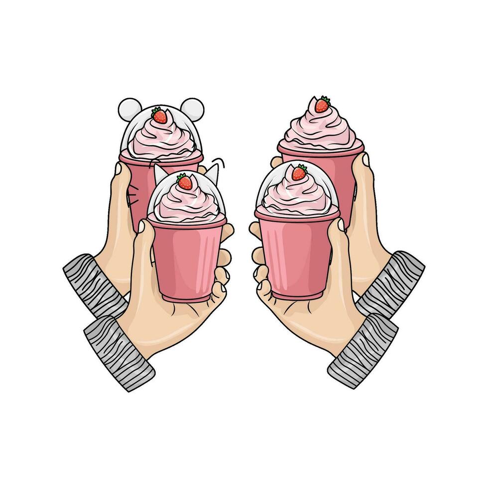 hielo crema fresa en mano ilustración vector