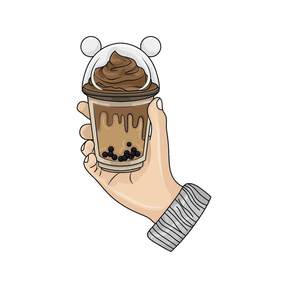 hielo crema chocolate en mano ilustración vector