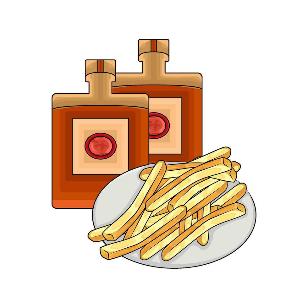 french fries with bottle sauce illustration vector