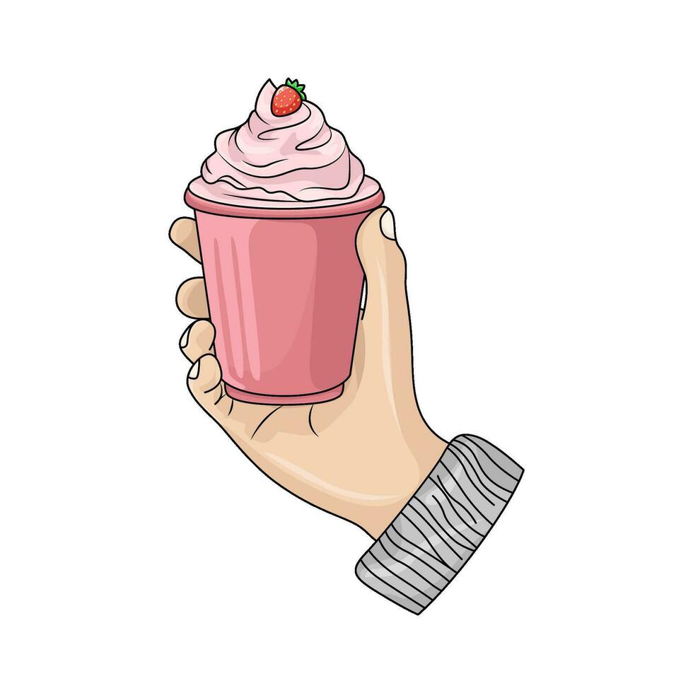 hielo crema fresa en mano ilustración vector