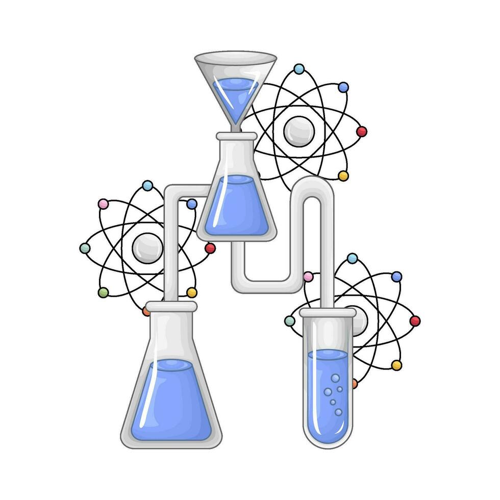 laboratorio poción botella con átomo ilustración vector
