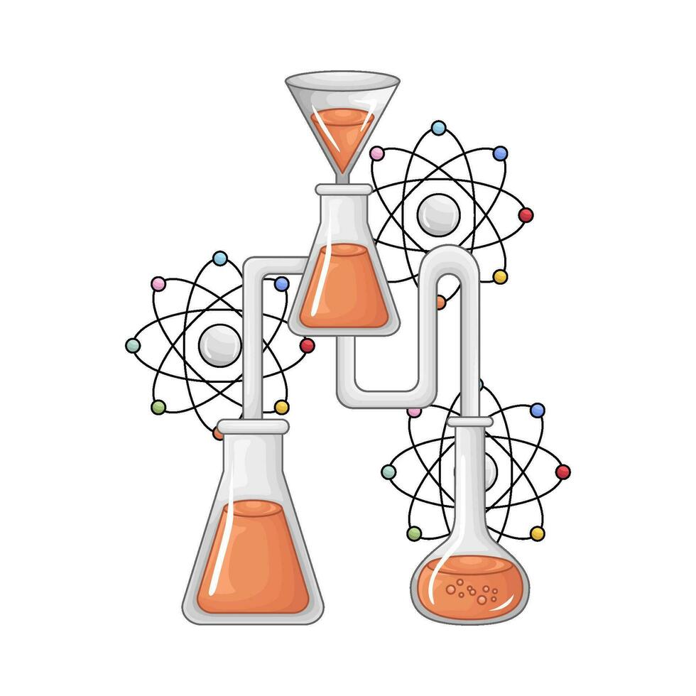 laboratory potion bottle with atom illustration vector