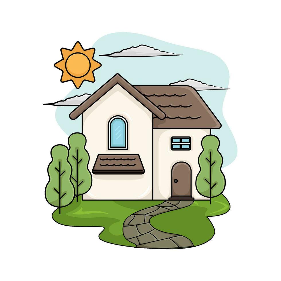 casa, árbol con verano clima ilustración vector