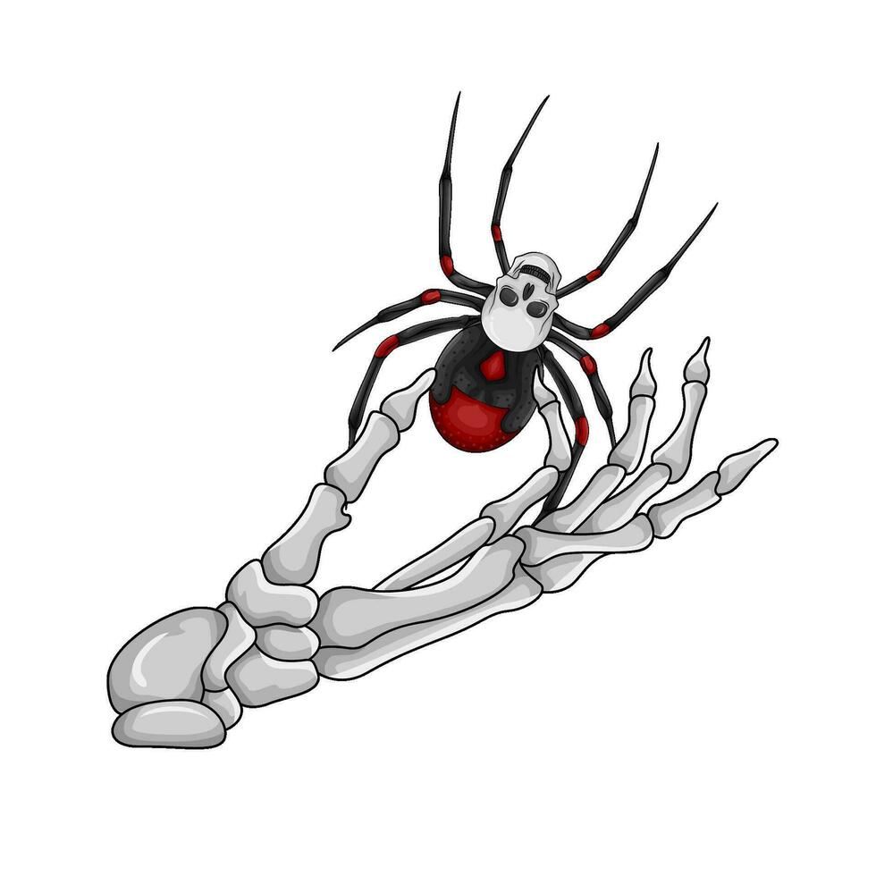 red spider in hand bone illustration vector