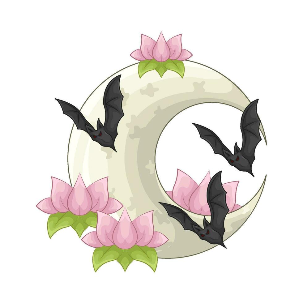 flower in  moon with bat illustration vector