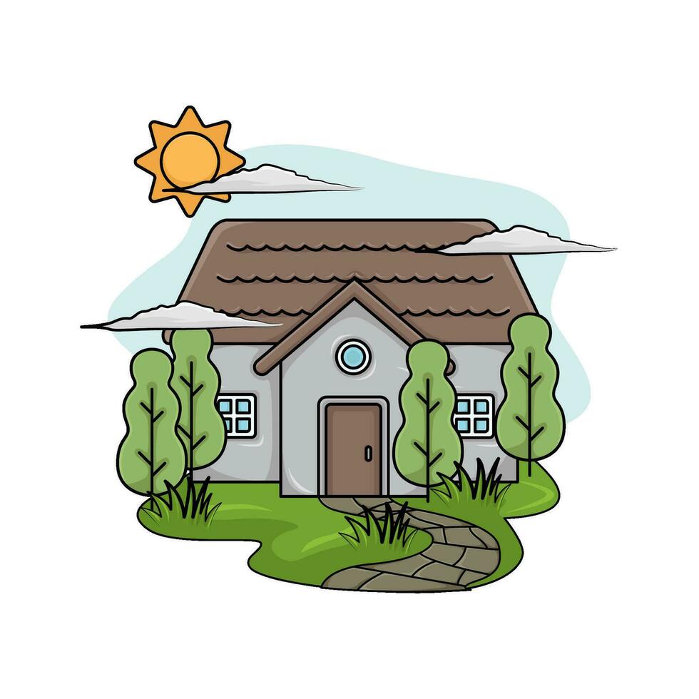 house, tree with summer weather illustration vector