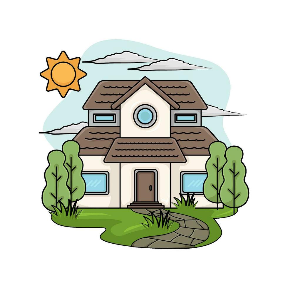 casa, árbol con verano clima ilustración vector