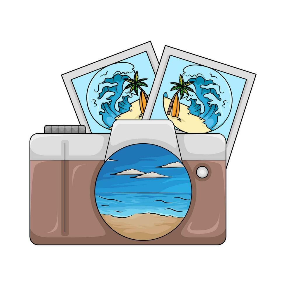 beach picture with camera photo illustration vector