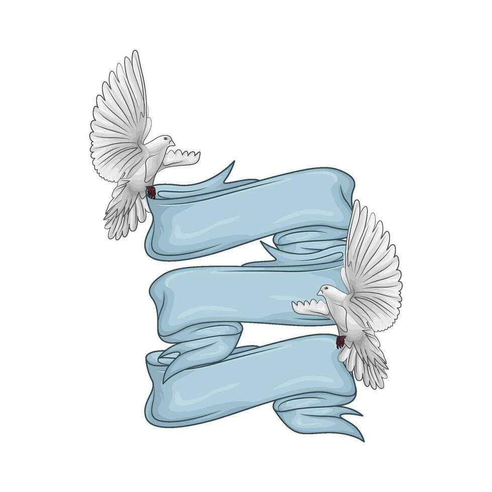 blue ribbon  decoration with bird illustration vector