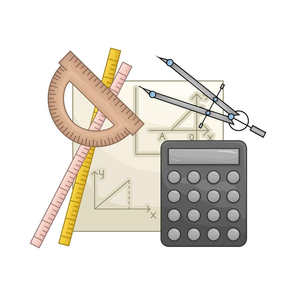ruler , period, calculator with paper geometry illustration vector