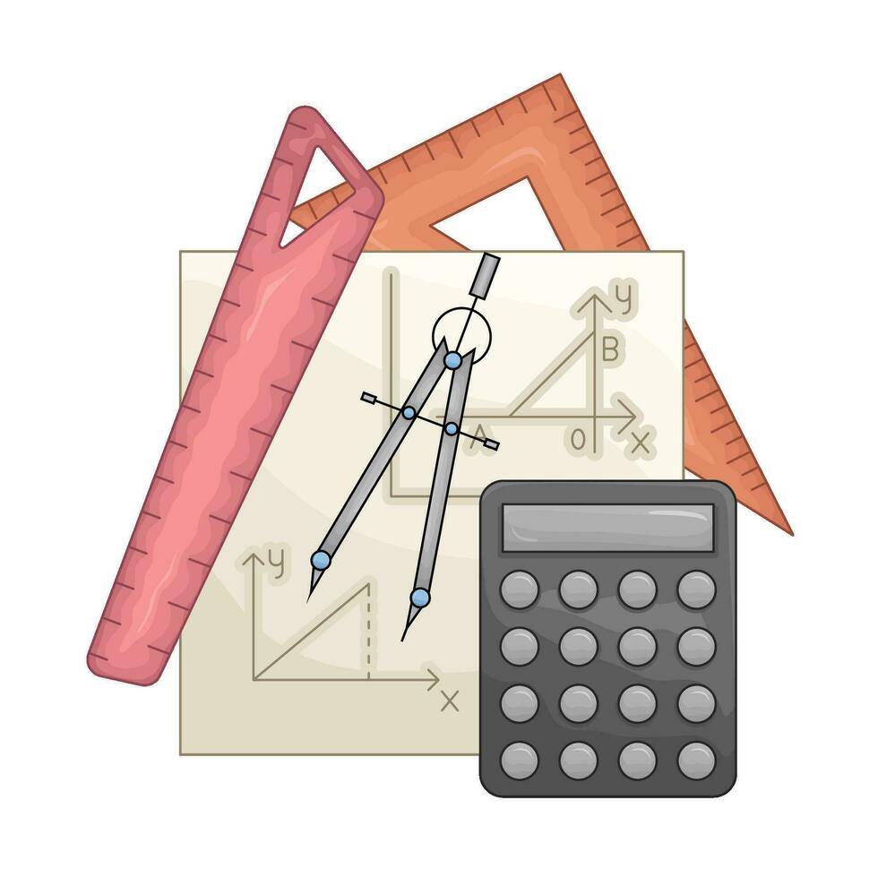 regla , período, calculadora con papel geometría ilustración vector