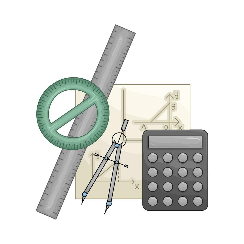 regla , período, calculadora con papel geometría ilustración vector