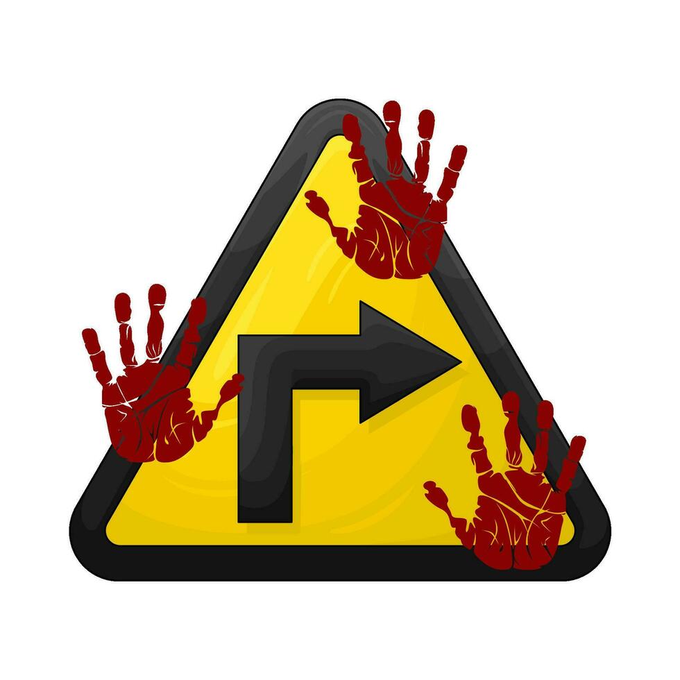 arrow  in caution baord with palm prints blood illustration vector