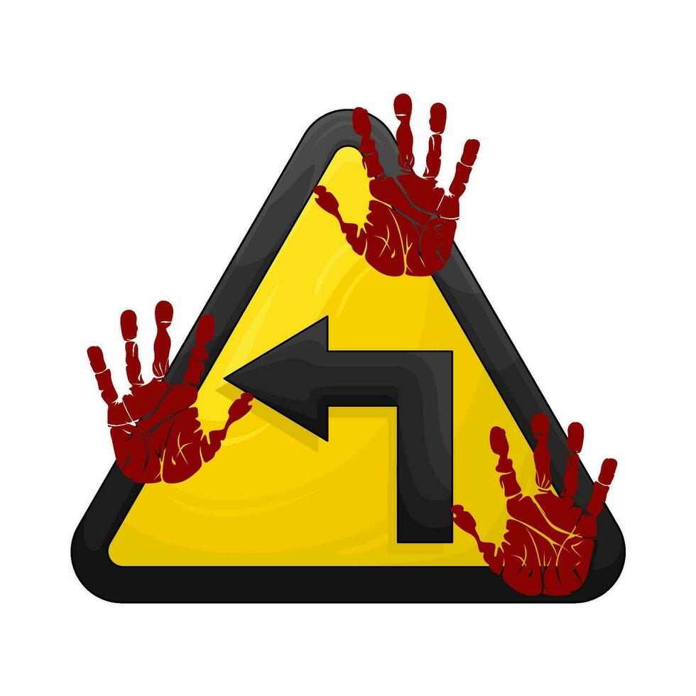 arrow  in caution baord with palm prints blood illustration vector