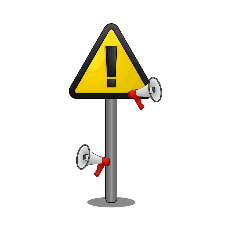 exlamation mark in caution board with megaphone illustration vector