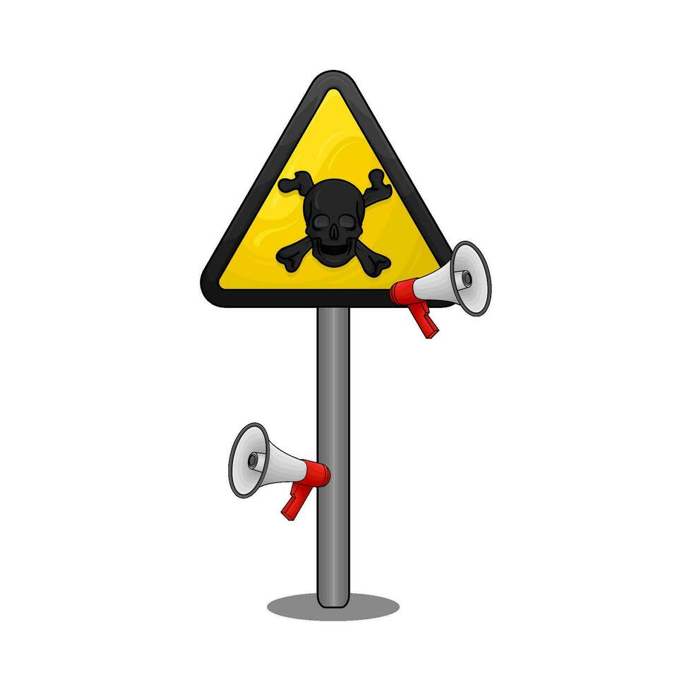 skull caution board with megaphone illustration vector