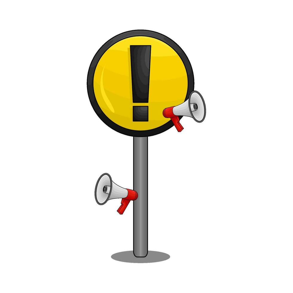 exlamation mark in caution board with megaphone illustration vector