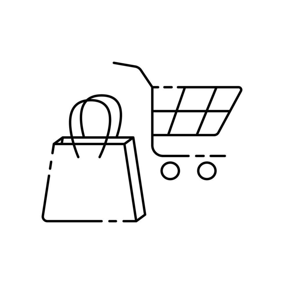 Set of vector shopping icons - shopping bag, grocery cart.