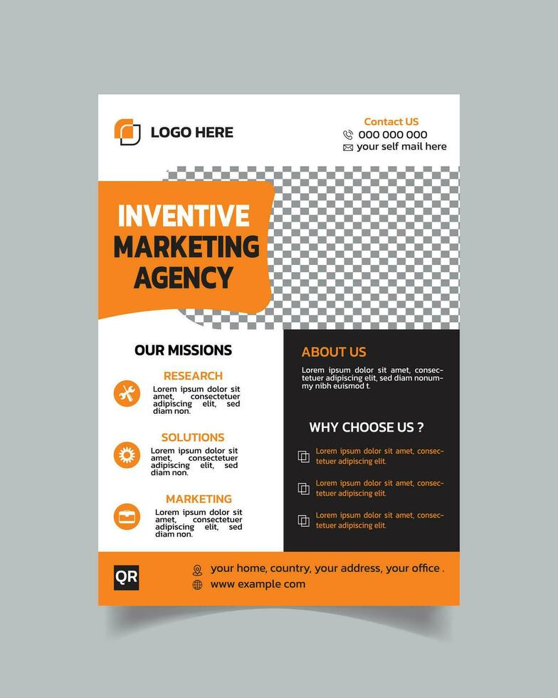 Business agency flyer layout template, clean  cover design, A4 size leaflet vector file