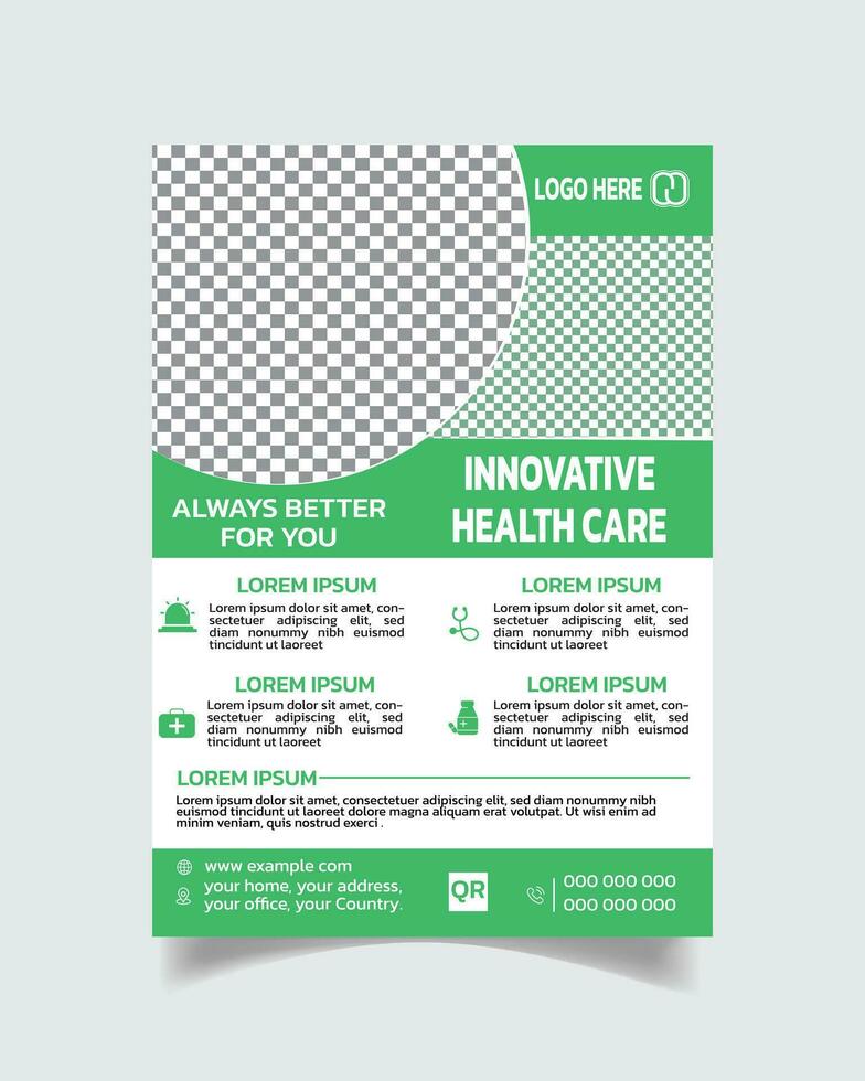 Corporate health care flyer, clinic flyer template, medical flyer design cover A4 size vector layout