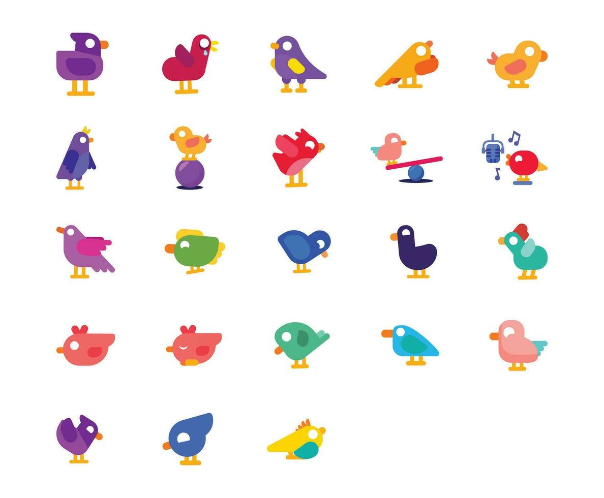 Set of cute birds. Colorful flat vector illustration isolated on white background.