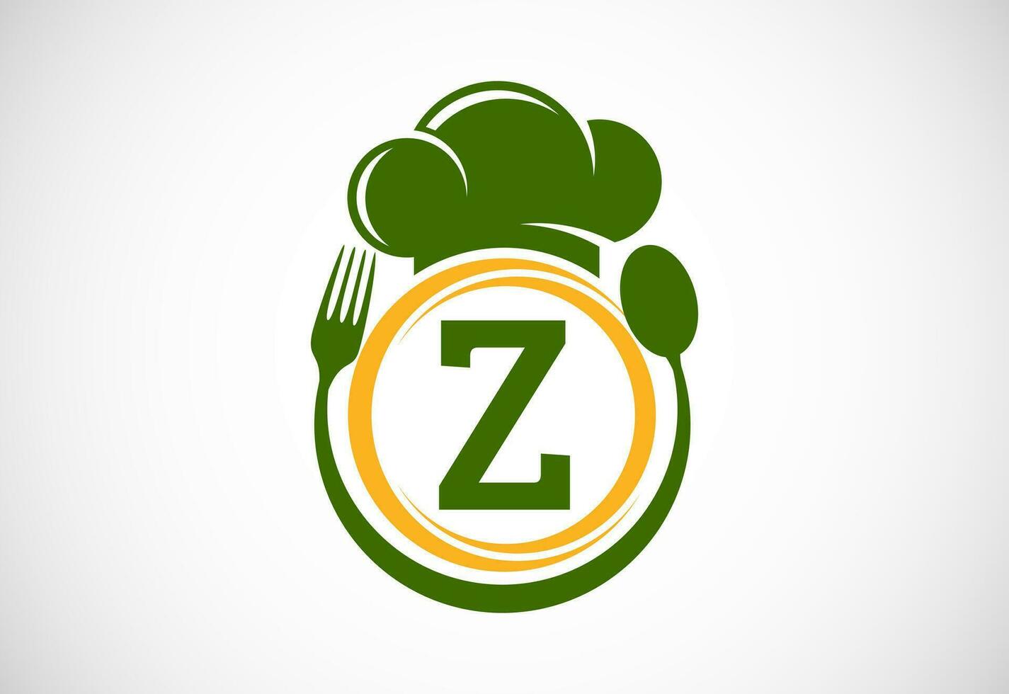 Initial alphabet Z with chef hat, spoon and fork. Modern vector logo for cafe, restaurant, cooking business, and company identity