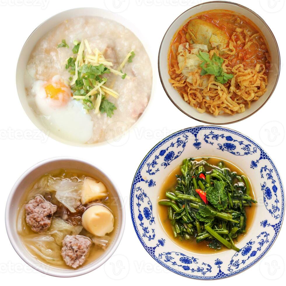 Includes Thai food on a white background, topview, isolate photo