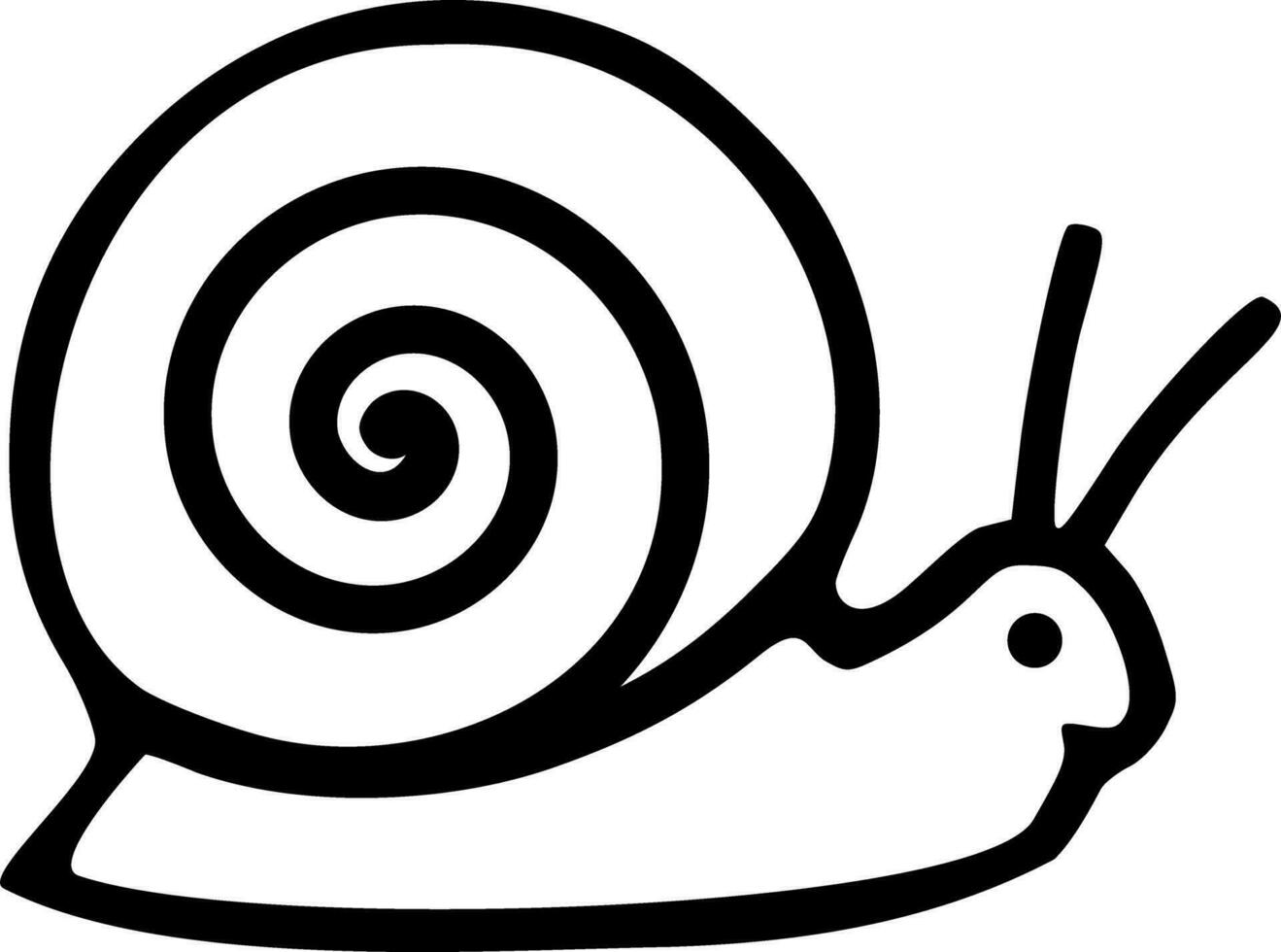 Vector cute snail doodle icon black outlines vector illustration