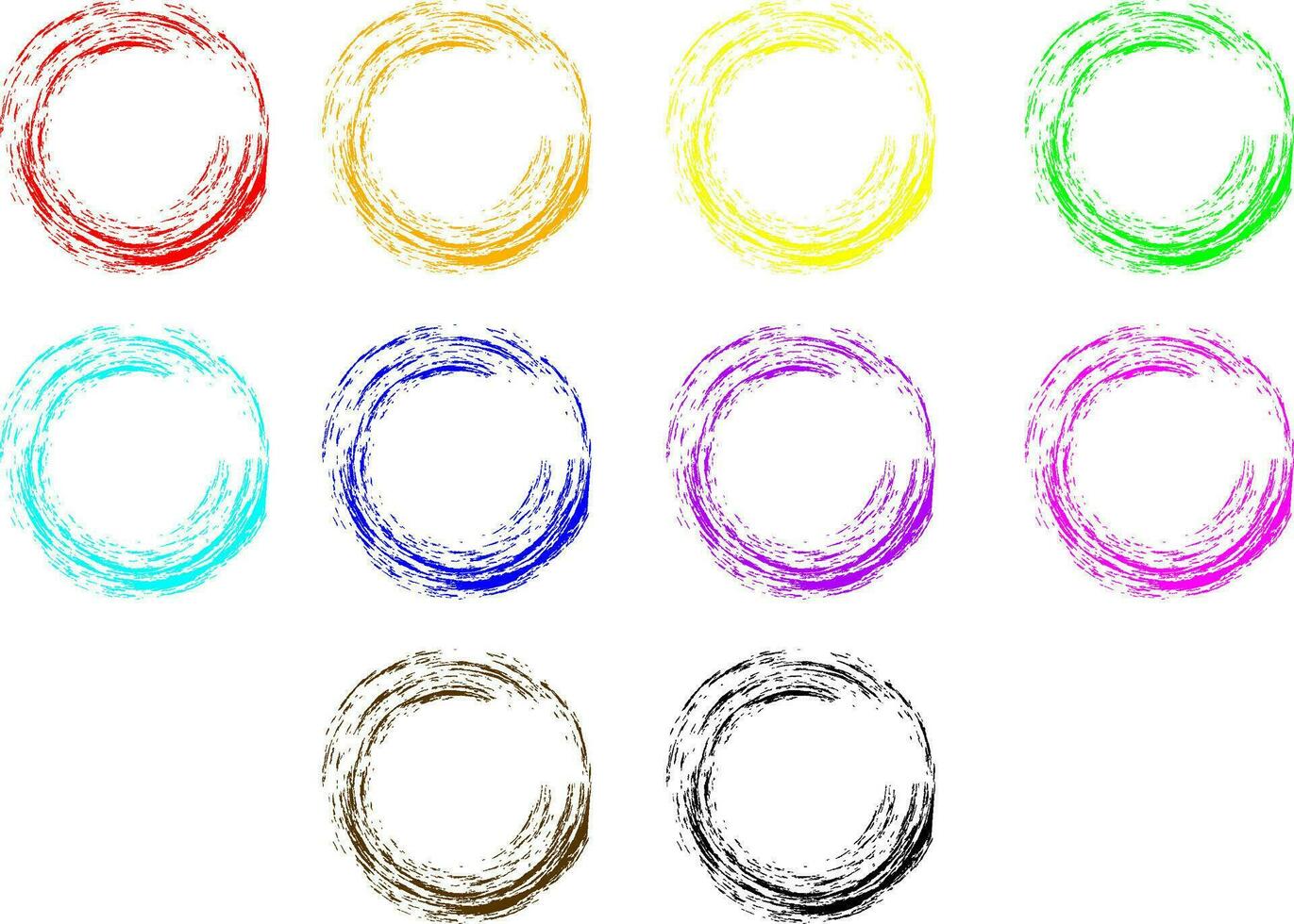 Set of grunge colored brush stroke circles in different colors, bundle set, vector illustrations