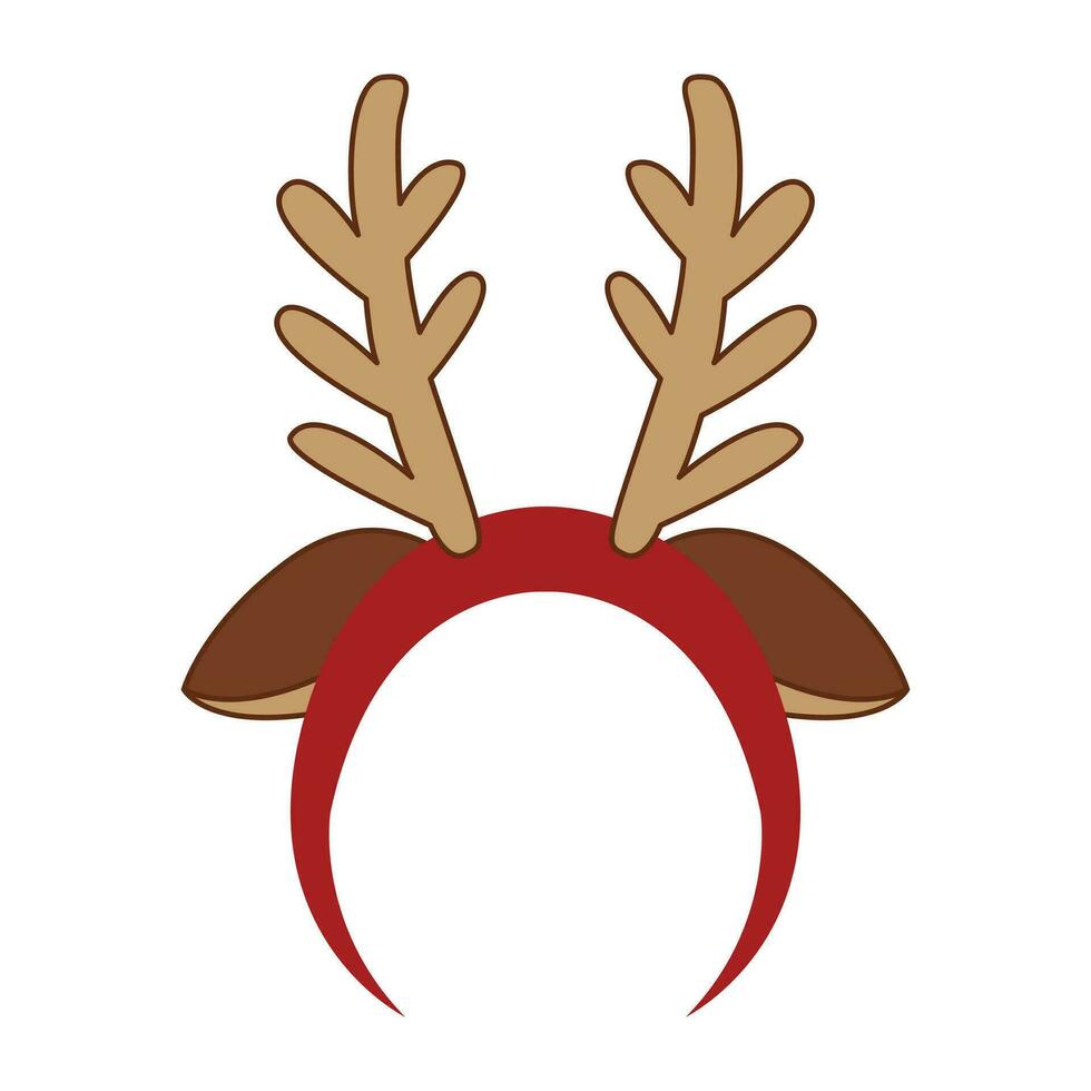 Hair hoop with cute brown ears and horns of deer. Funny head accessory. Reindeer headband. Flat vector illustration isolated on white background
