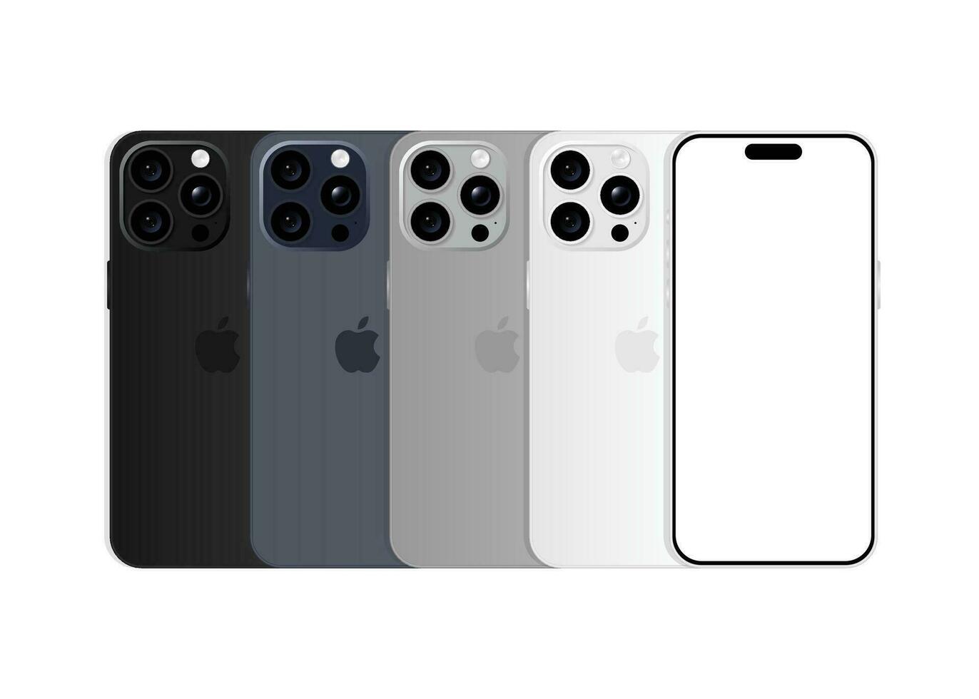 Iphone 15 Pro model. All colors. Front view and back view. Smartphone mockup with blank white screen for ui ux, app, web, presentation, design. Vector illustration