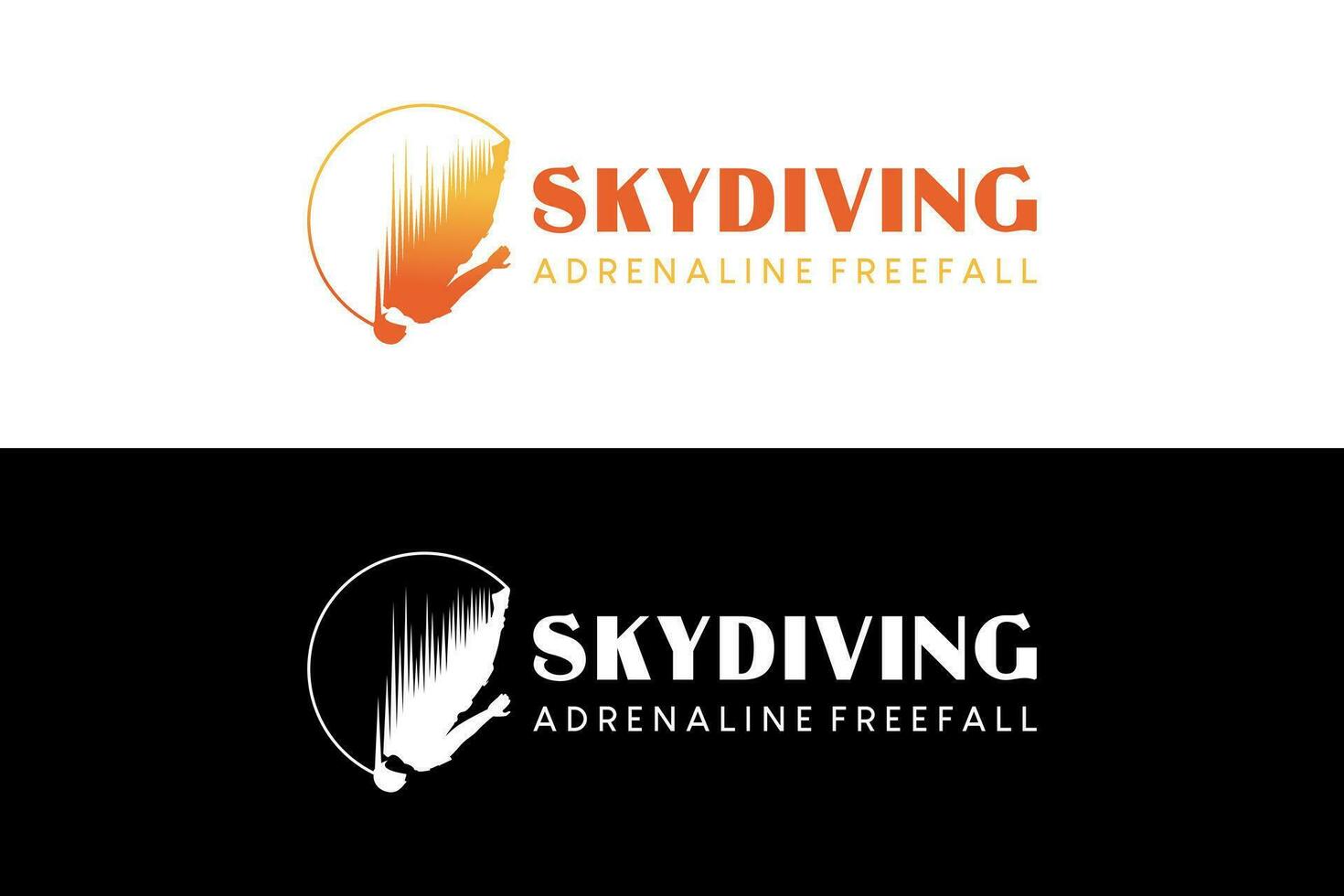 Vector silhouette of freefalling person with creative concept, skydiving sport logo design