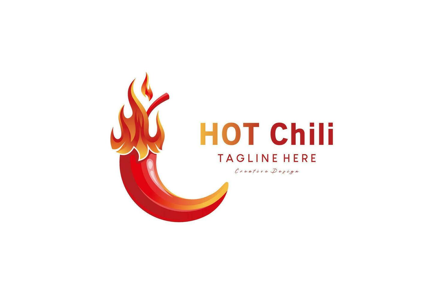 Hot spicy red chili pepper logo design with fiery hair vector