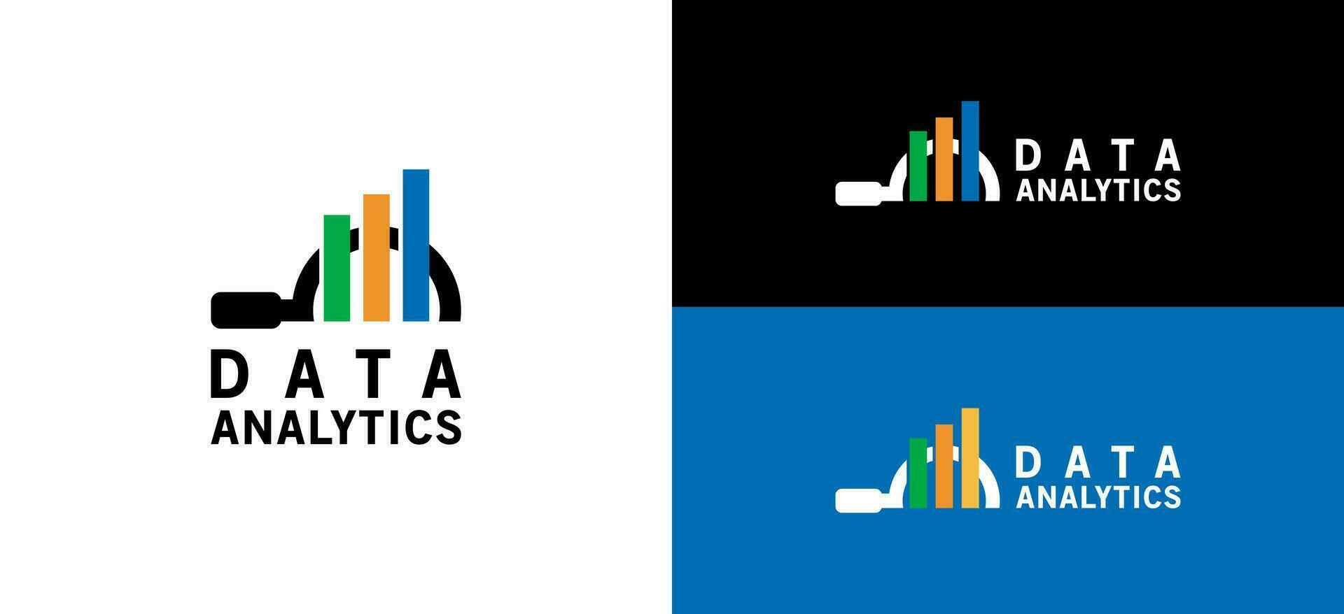 Data analysis logo design with magnifying glass for data finance, investment vector icon design