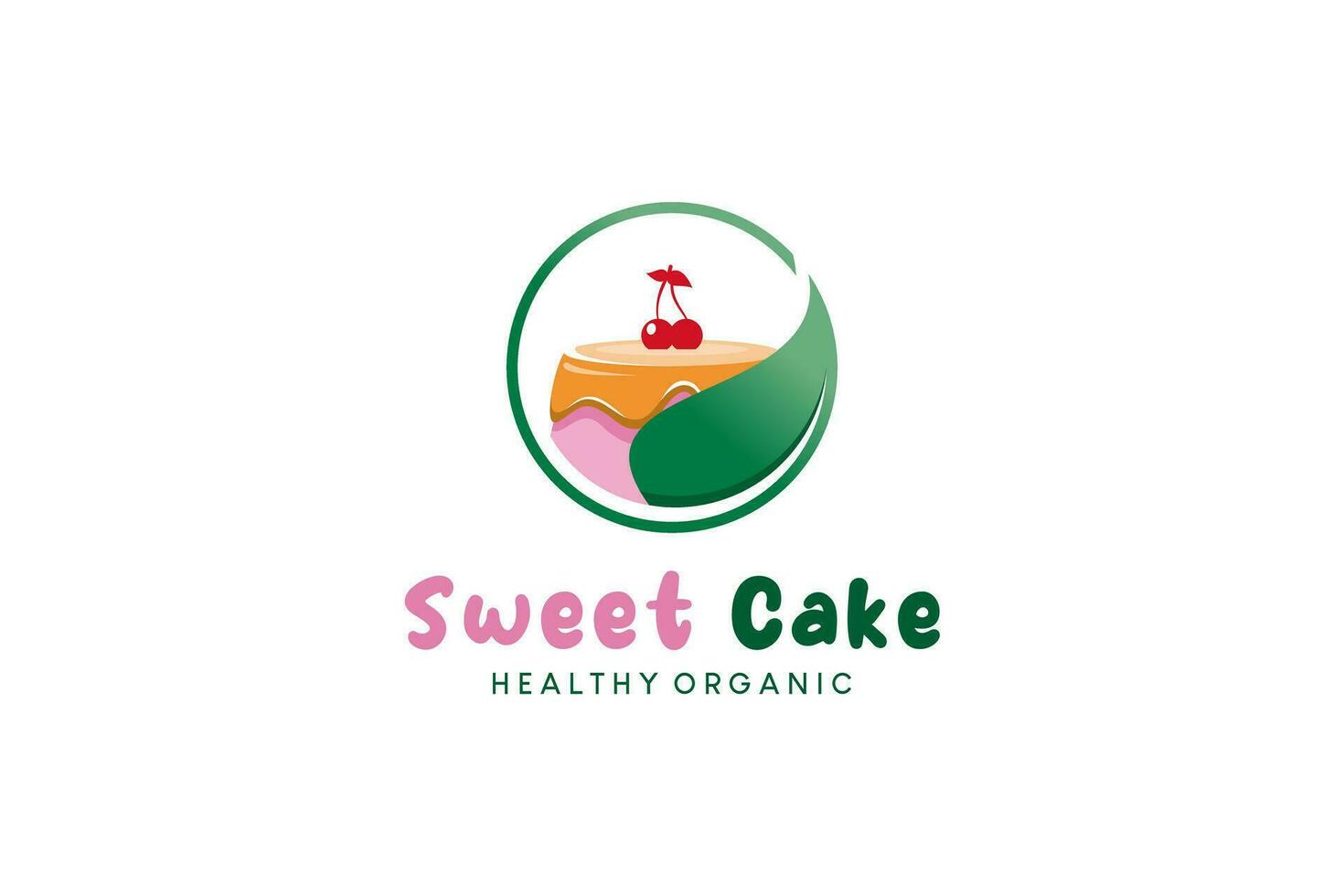 Sweet organic cake logo design with soft color concept, health food cake vector