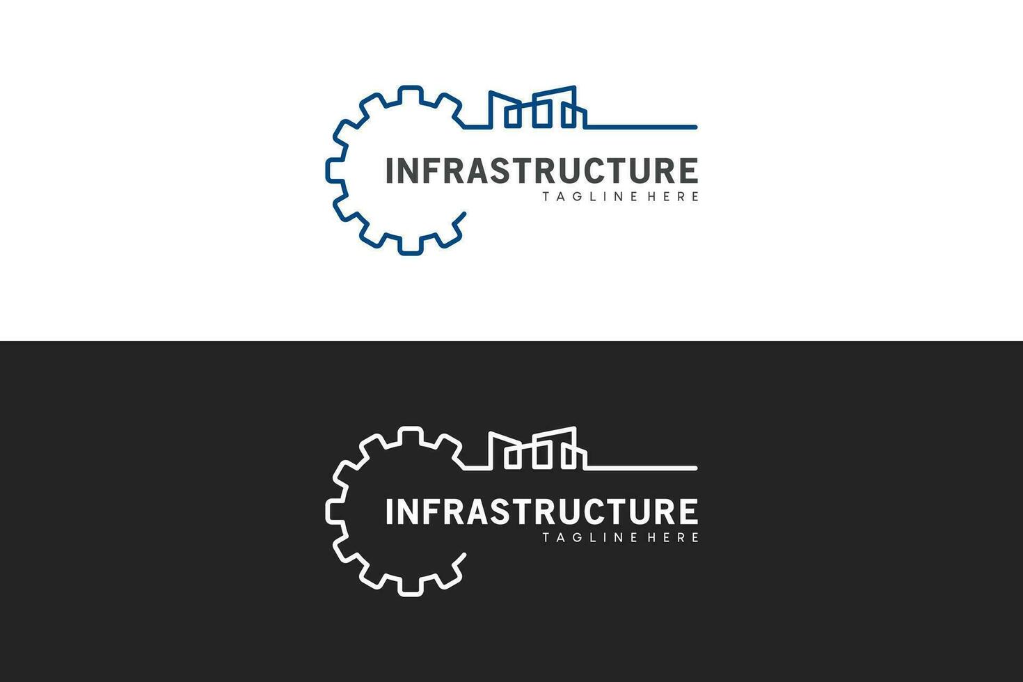 Infrastructure logo design template with creative gear and building vector illustration