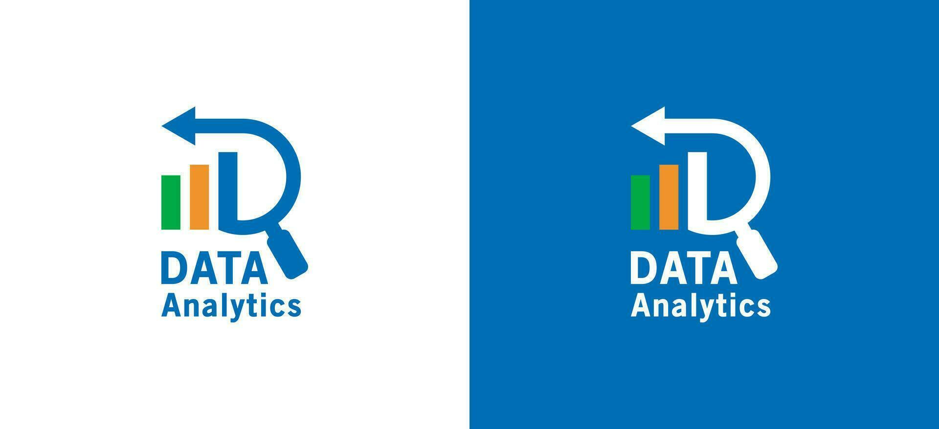 Data analysis logo design with magnifying glass shape of letter D or letter R vector