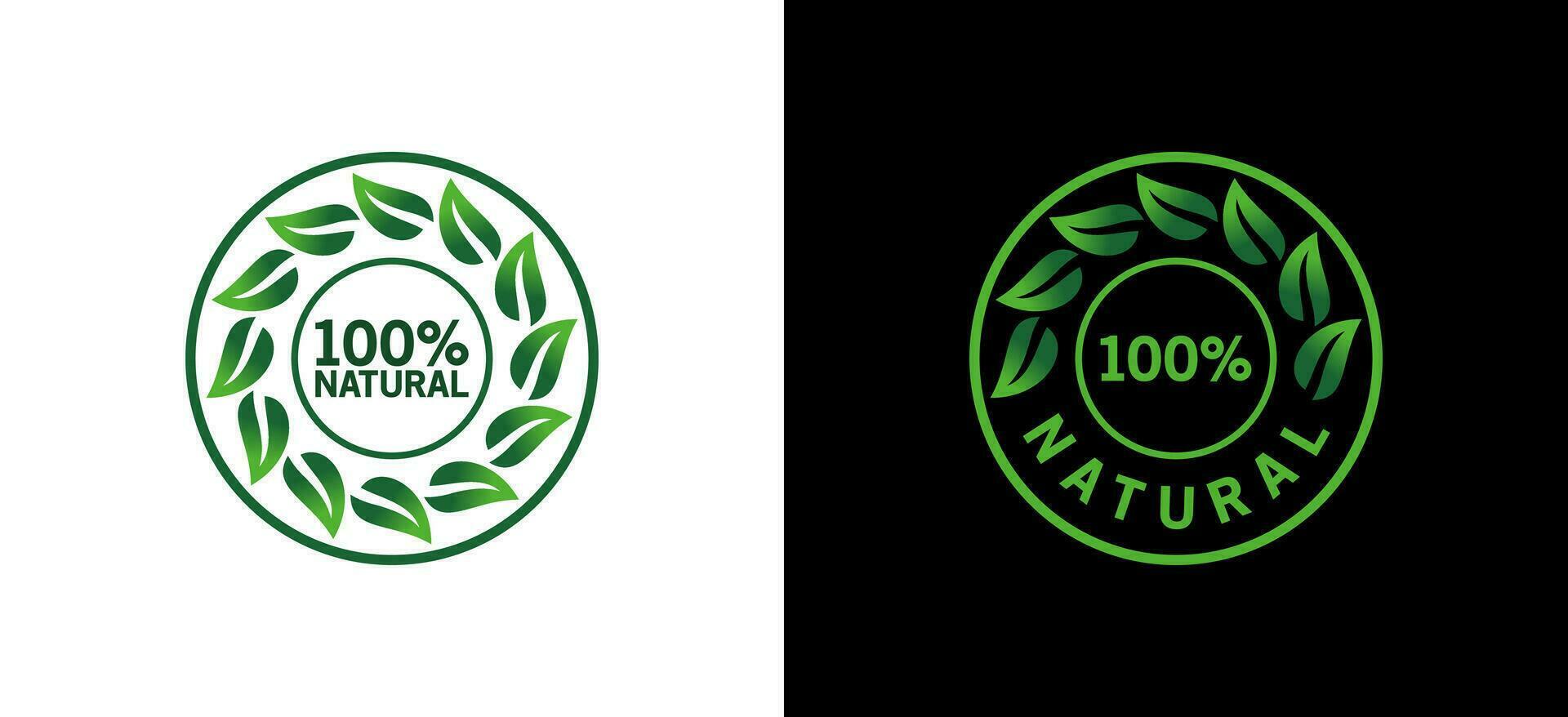 100 Natural vector logo or badge template for products with modern pure green leaf