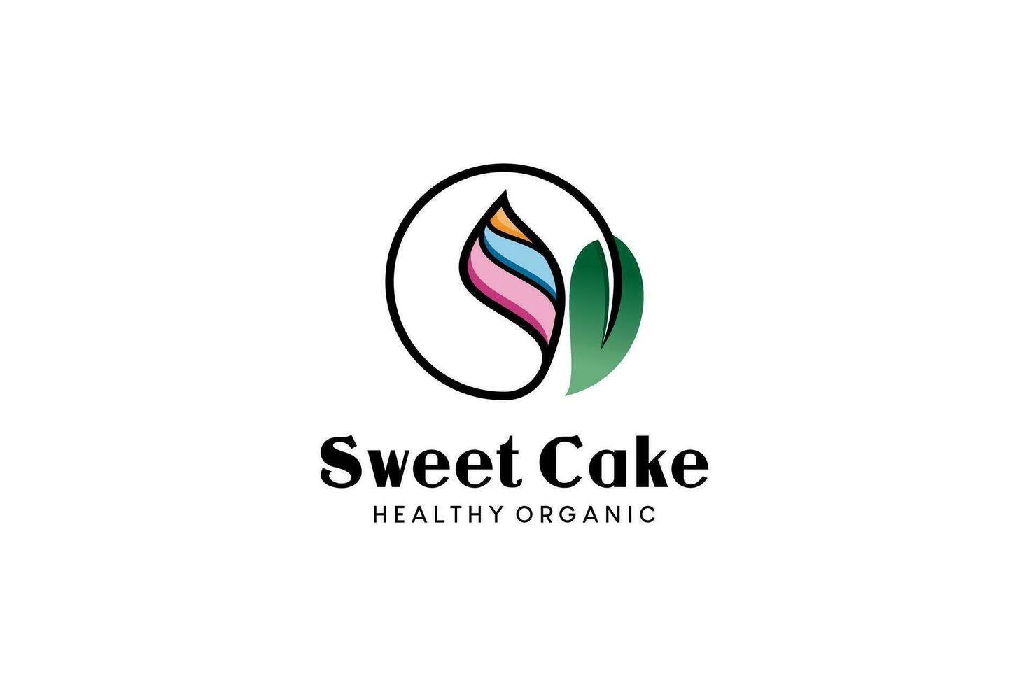 Sweet organic cake logo design with creative concept, health food cake vector