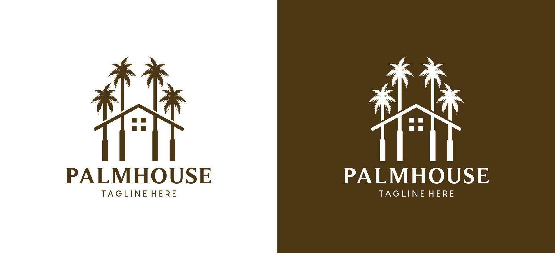 Minimalist palm tree house logo design creative concept vector