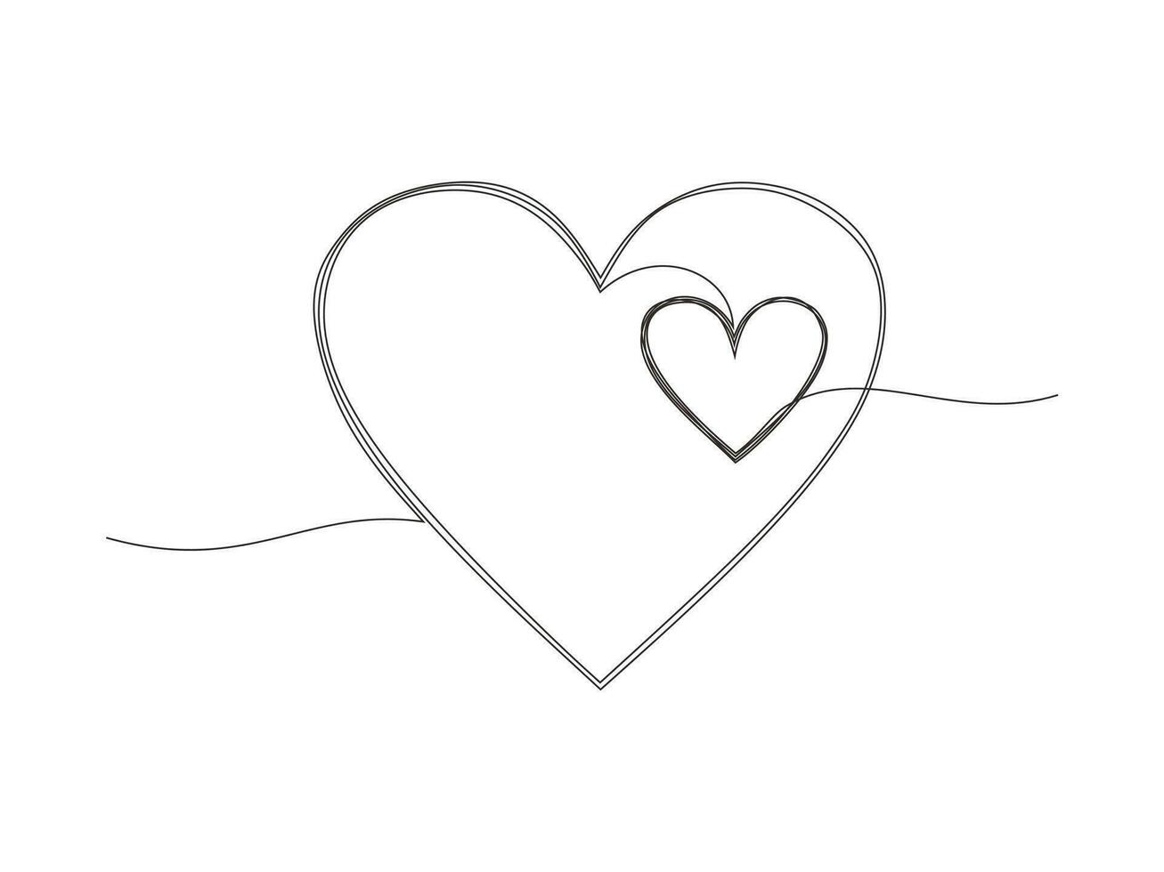 Two linked hearts. Two hearts become one image. One line drawing of two heart. Two red hearts. vector