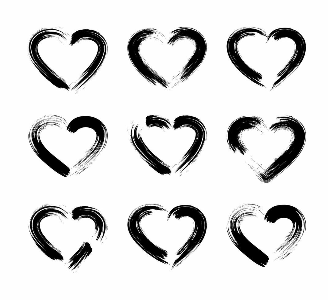 Grunge brush HEART shape set vector.  Paint brush stroke of hearts. vector