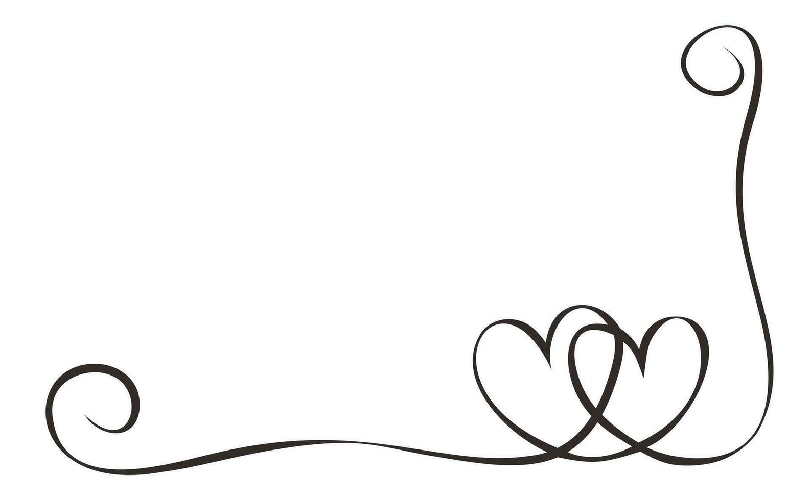 One line drawing of two linked hearts with copy space. Artistic two red hearts icon with negative space. Hand drawing hearts. vector