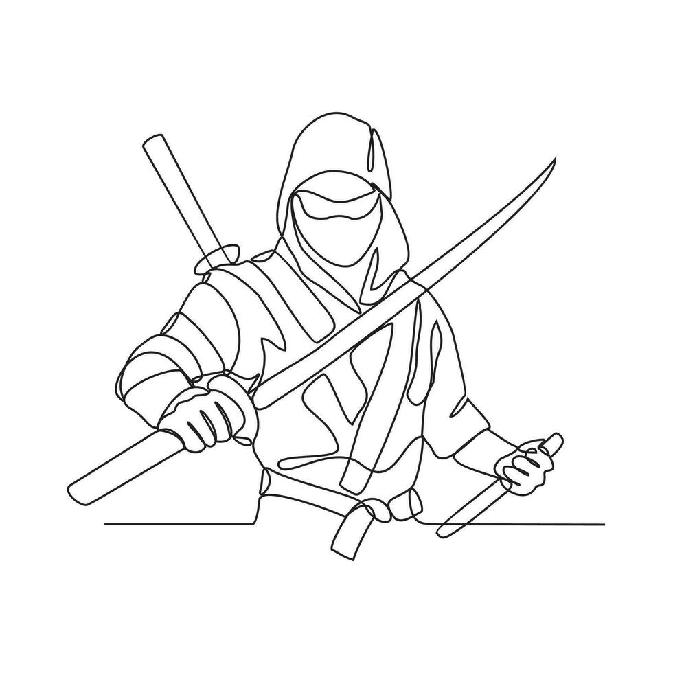uno continuo línea dibujo de un ninja vector ilustración. un ninja ilustración sencillo lineal estilo concepto vector. japonés ninja diseño vector para tu negocio promoción o otros.