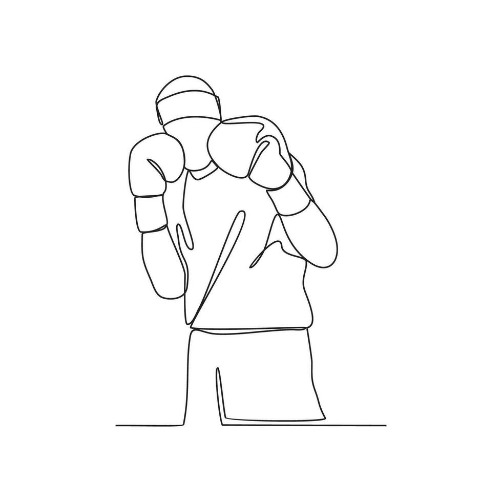 One continuous line of Boxing player vector illustration. Boxing player illustration simple linear style concept vector. Fighting sport design for your business asset design and promotion.