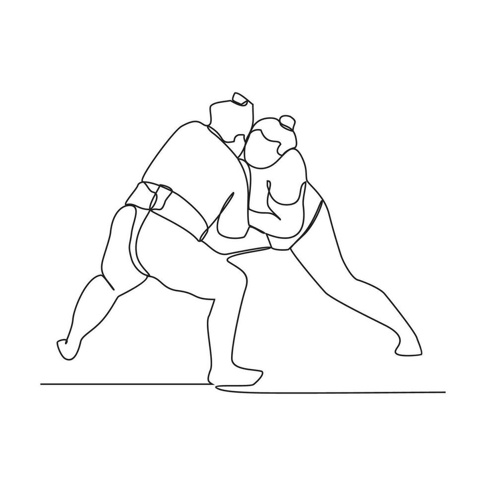 One continuous line drawing of Sumo player vector illustration. Sumo player illustration simple linear style concept vector. Japanese fighting sport design for your business asset design.